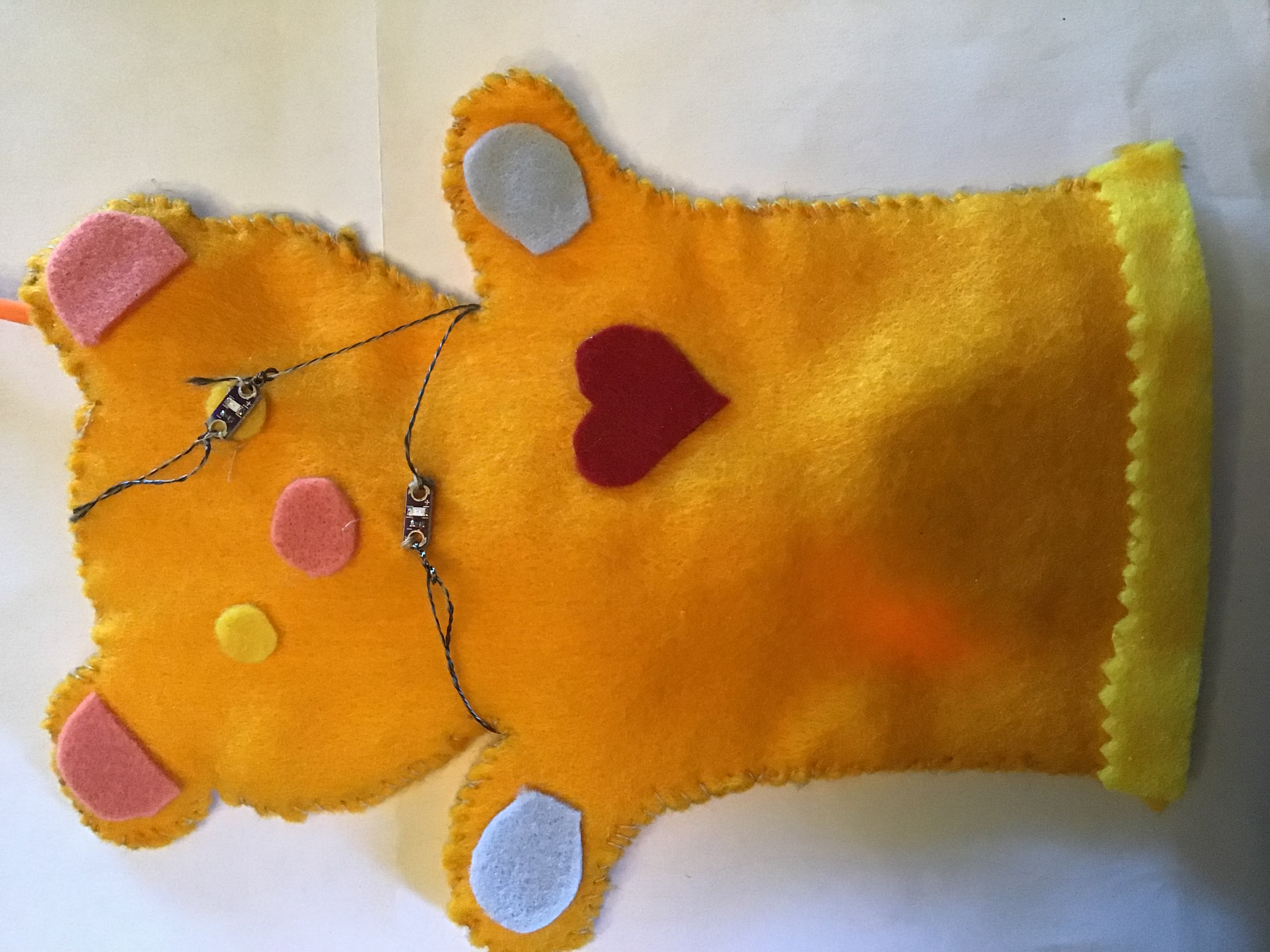 Photo de la marionnette avec les composantes du circuit électrique recto