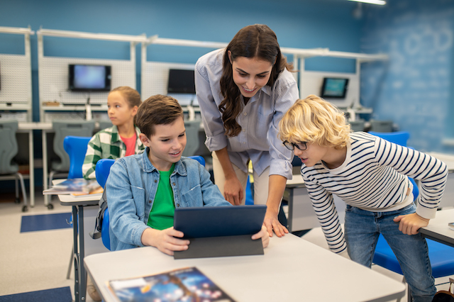 Student looking at a tablet