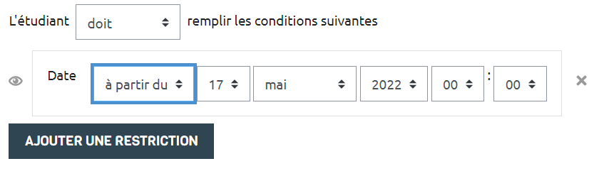 Capture d'écran de la restriction selon une date