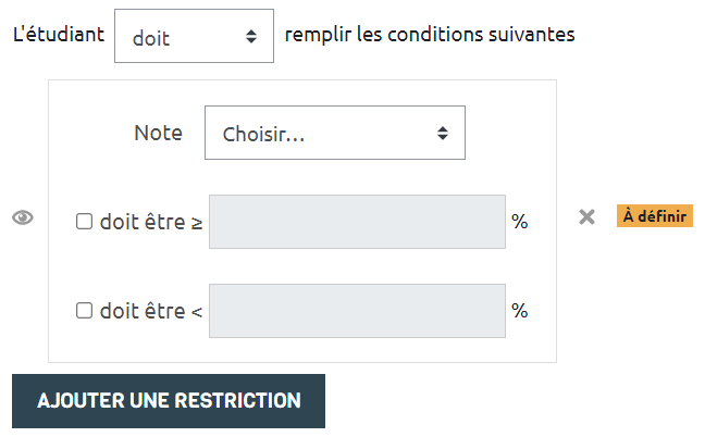 Capture d'écran des options de restriction selon une note reçue