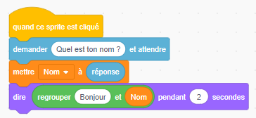 Exemple d'une question avec une variable appelée Nom