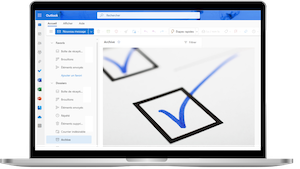 Boite de réception d'Outlook avec des cases à cocher
