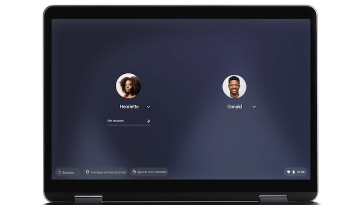 Image présentant la page de connexion d'un Chromebook