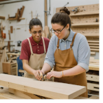 Image d'une enseignante et d'une élève dans un atelier.