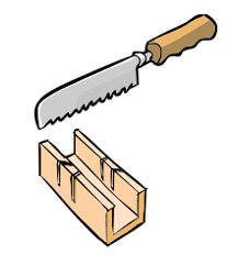 Scie à main et boîte à onglets