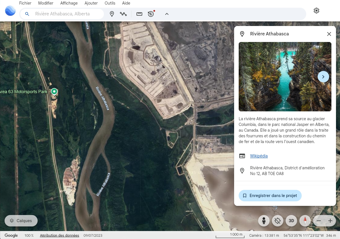 La rivière Athabaska, inscrite au réseau des rivières du patrimoine canadien passe à proximité de sites d'exploitations pétro