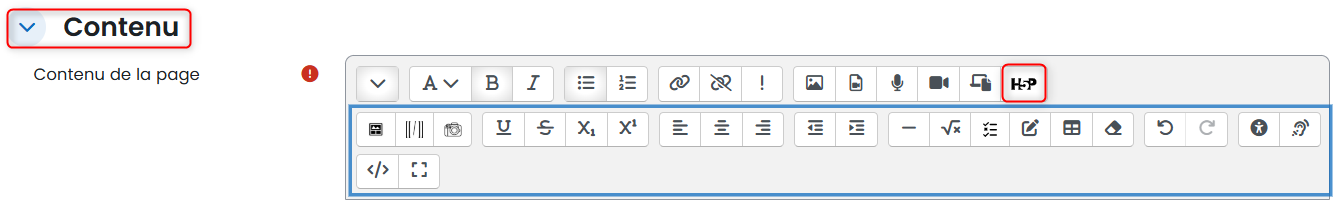 Dans paramètres, sélectionner « Contenu » et « H5P ».