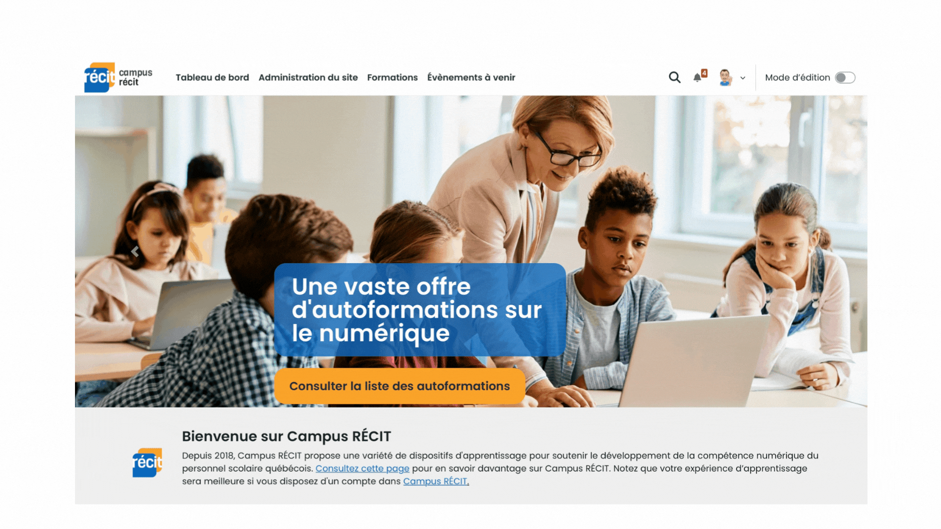 Gif animé présentant les trois formats d'affichage des évènements