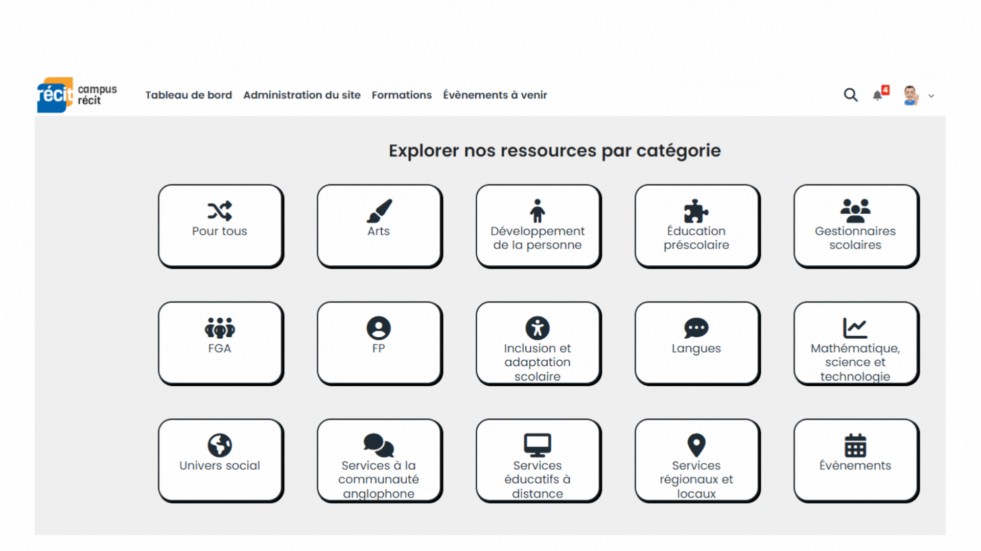 Gif animé démontrant comment trouver les webinaires d'un service national