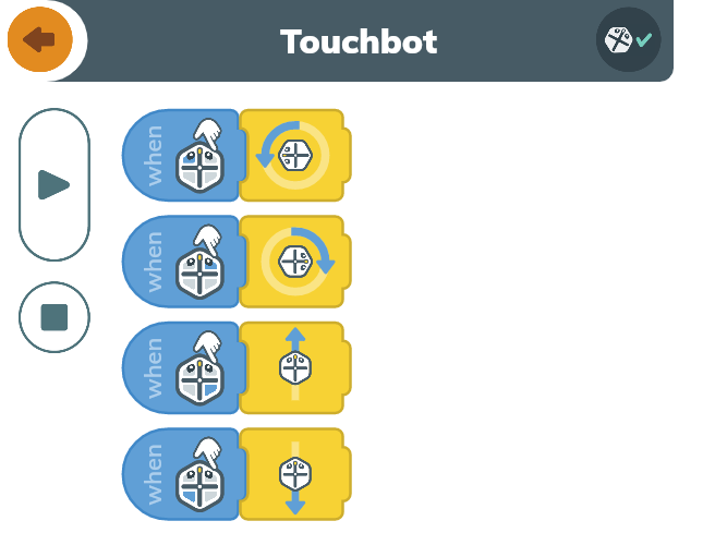 Les capteurs tactiles du touché sont situés sur le dessus du robot. Ils peuvent être programmer avec les blocs « Quand ».