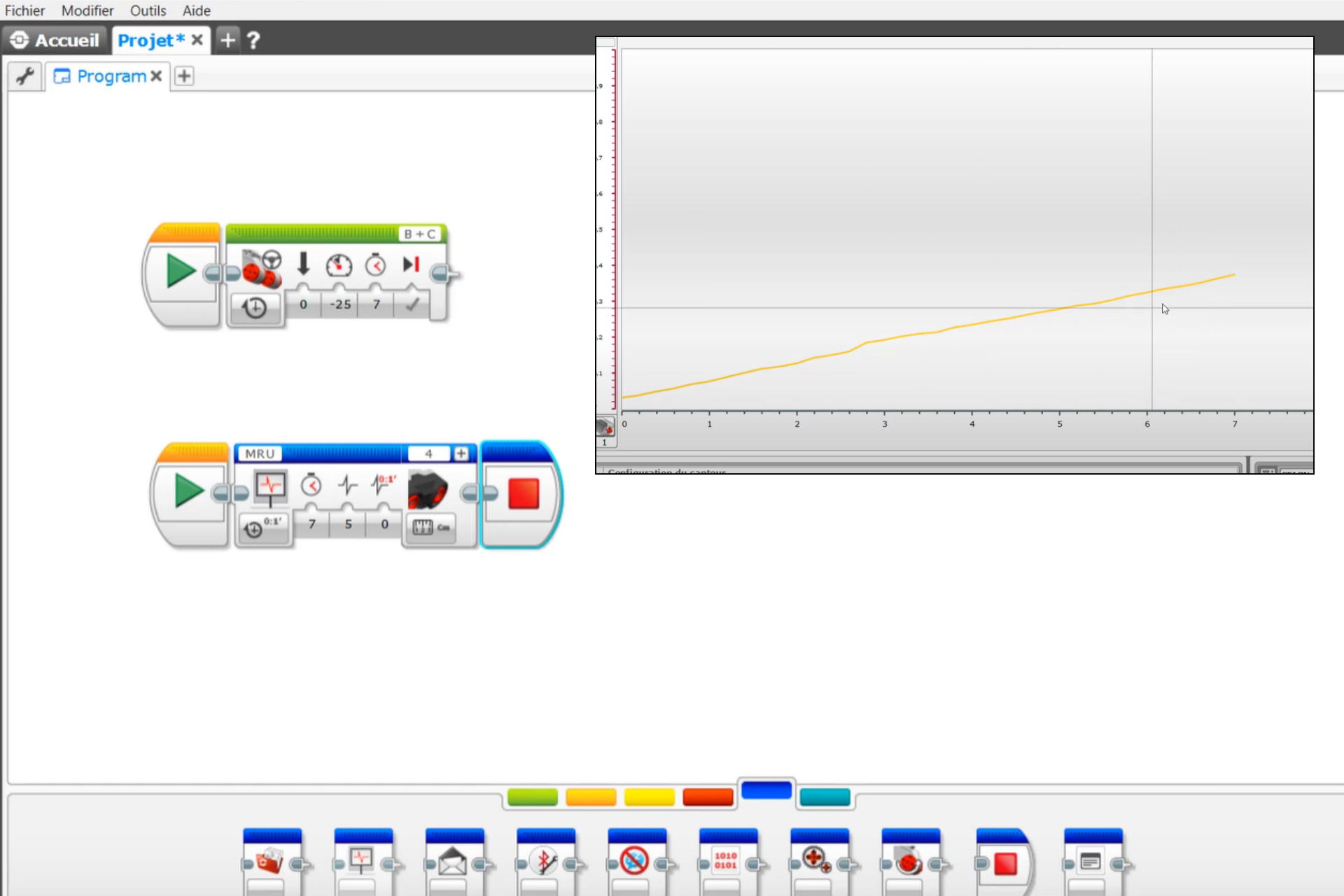 Copie d'écran de l'application EV3 Lab.