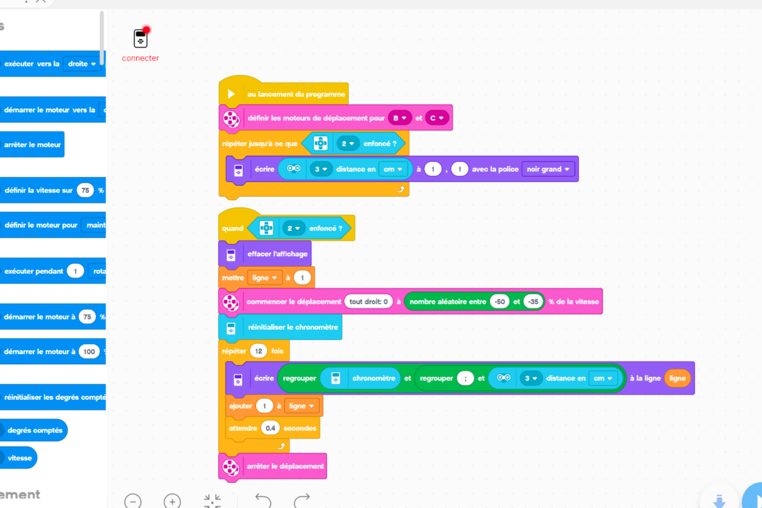 Copie d'écran de l'application EV3 Lab.